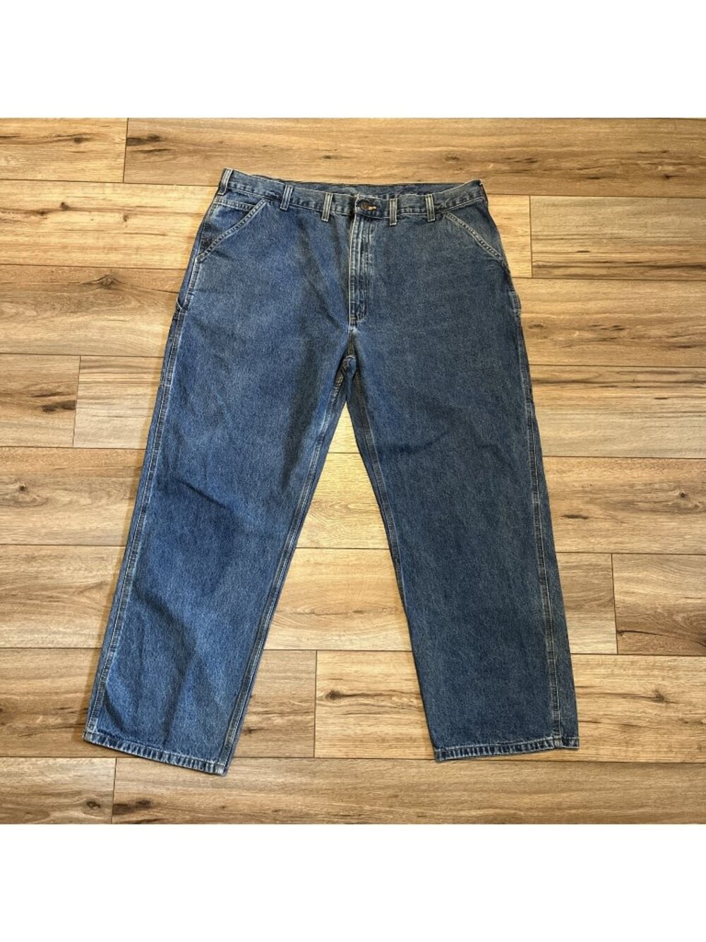 Men's Carhartt Carpenter Denim Jeans SZ 44x32 Blue Cotton B13 DPS Dungaree Fit